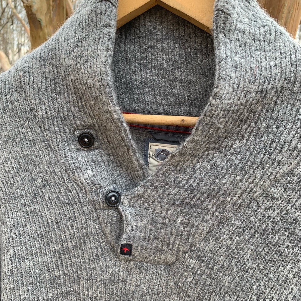 Relwen Men’s Old Salt Shawl Collar Wool Blend Sweater in Grey - Picture 3 of 8